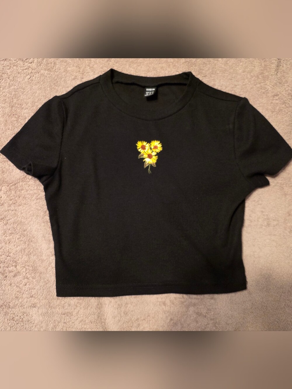 Black Crop Top With Sunflowers